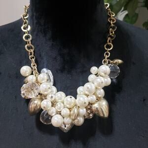 Traci Lynn Women's Faux Pearl Statement Chunky Bib Choker Necklace